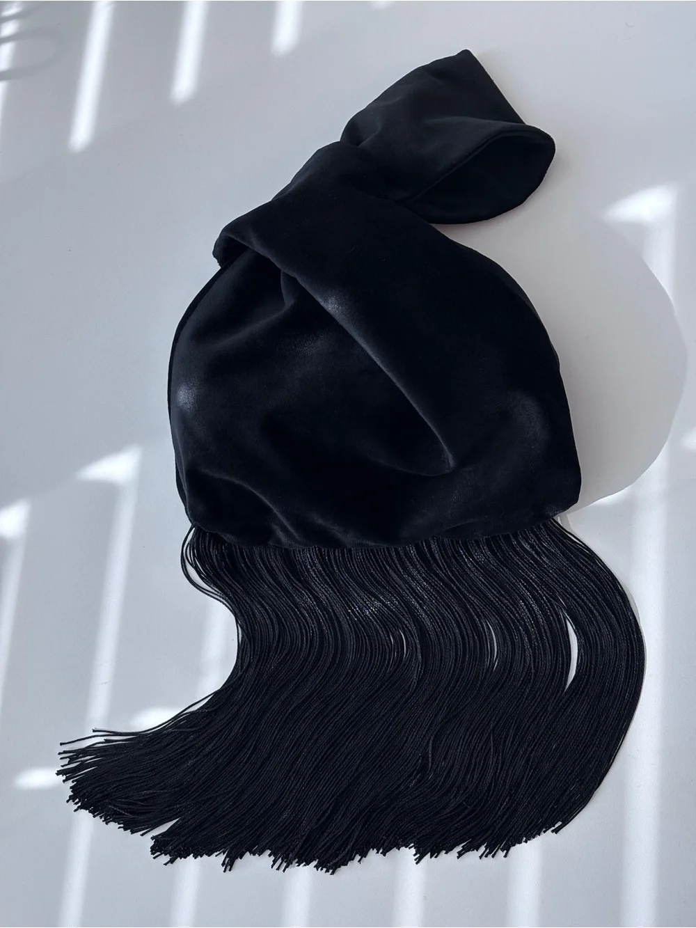 Velvet Wristlet Knot Black Mini fringe Bag clutch